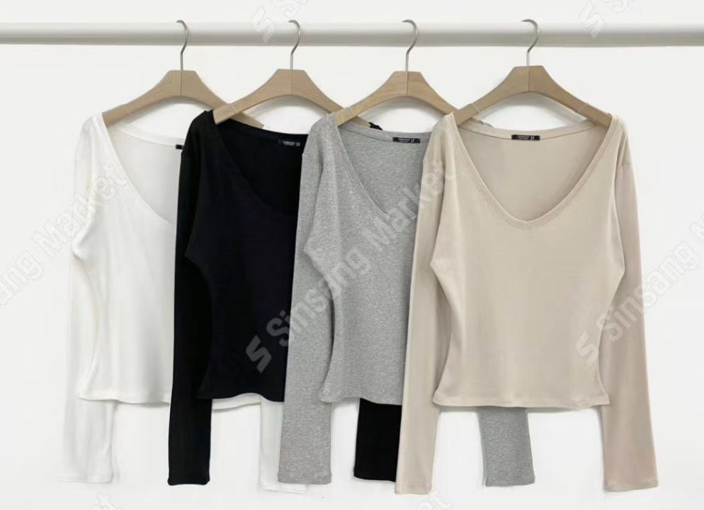 OZBRIDGE 오즈브릿지韓國代購㊣女裝新品熱賣長袖T恤莫代爾V領修身棉質寬松OZBRIDGE 오즈브릿지長袖T恤圖色3左三色