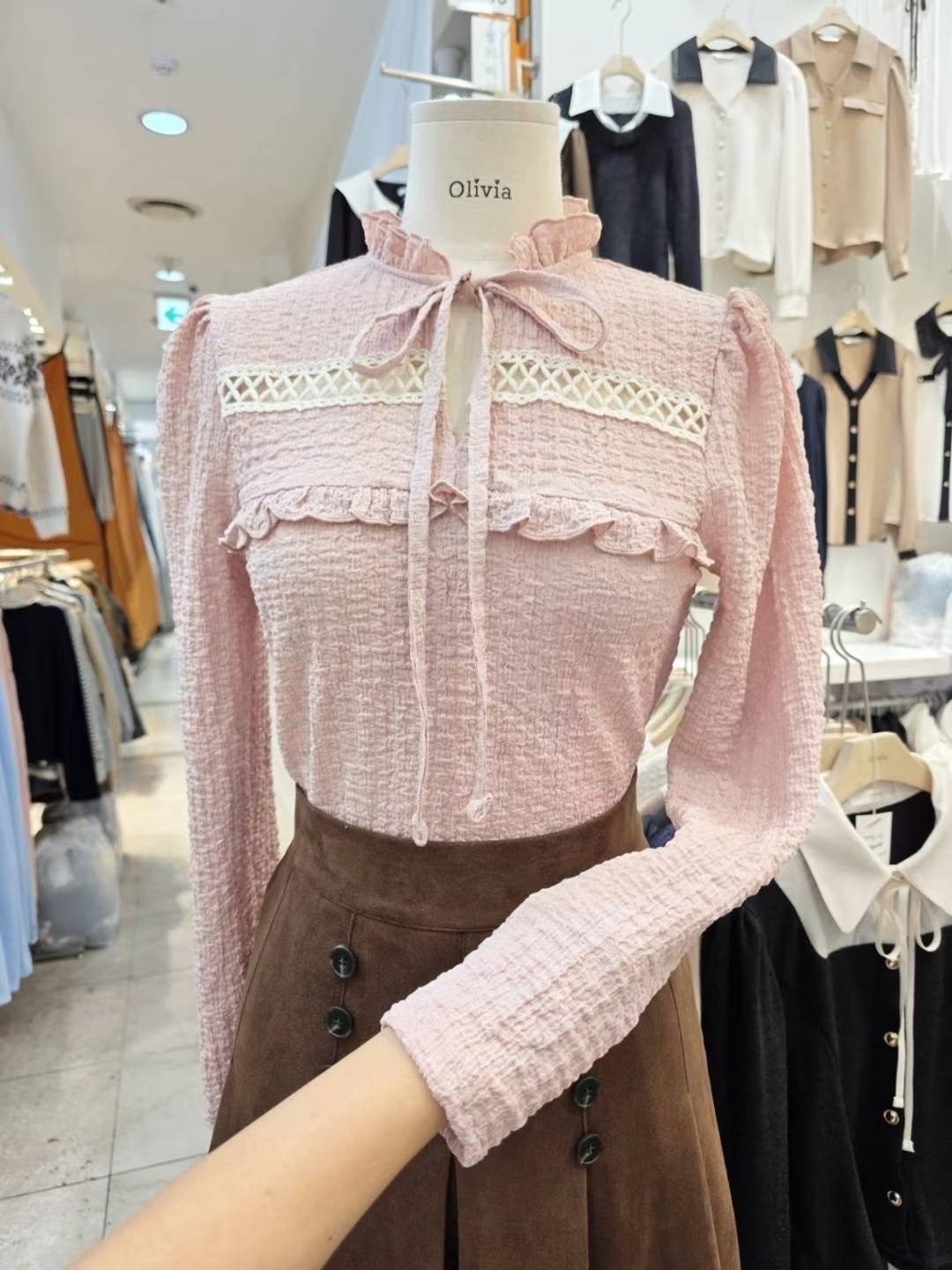 OLIVIA東大門㊣直郵女裝新款休閑熱賣人氣真品25秋冬襯衫蕾絲衫OLIVIA襯衫/蕾絲衫圖色3
