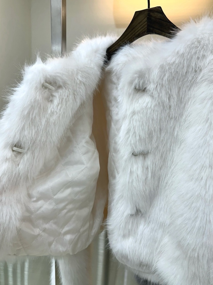 BADCALM韓國代購㊣女裝新品時尚休閑人氣熱賣短款大衣毛皮狐貍BADCALM短款大衣