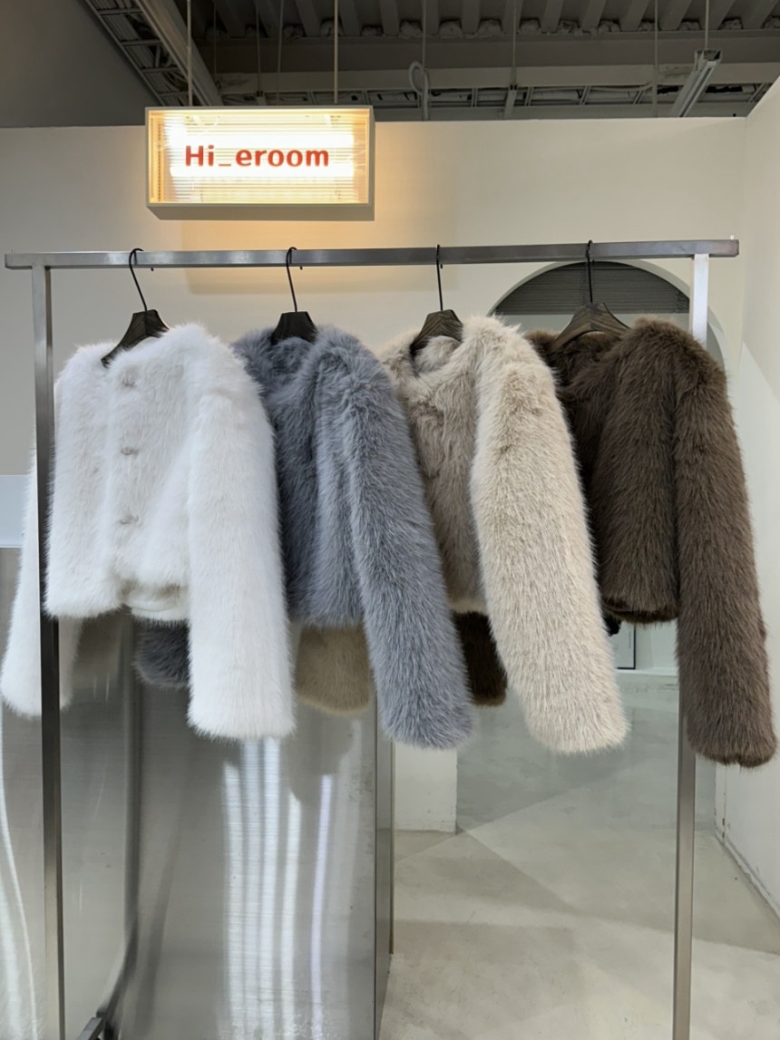 BADCALM韓國代購㊣女裝新品時尚休閑人氣熱賣短款大衣毛皮狐貍BADCALM短款大衣