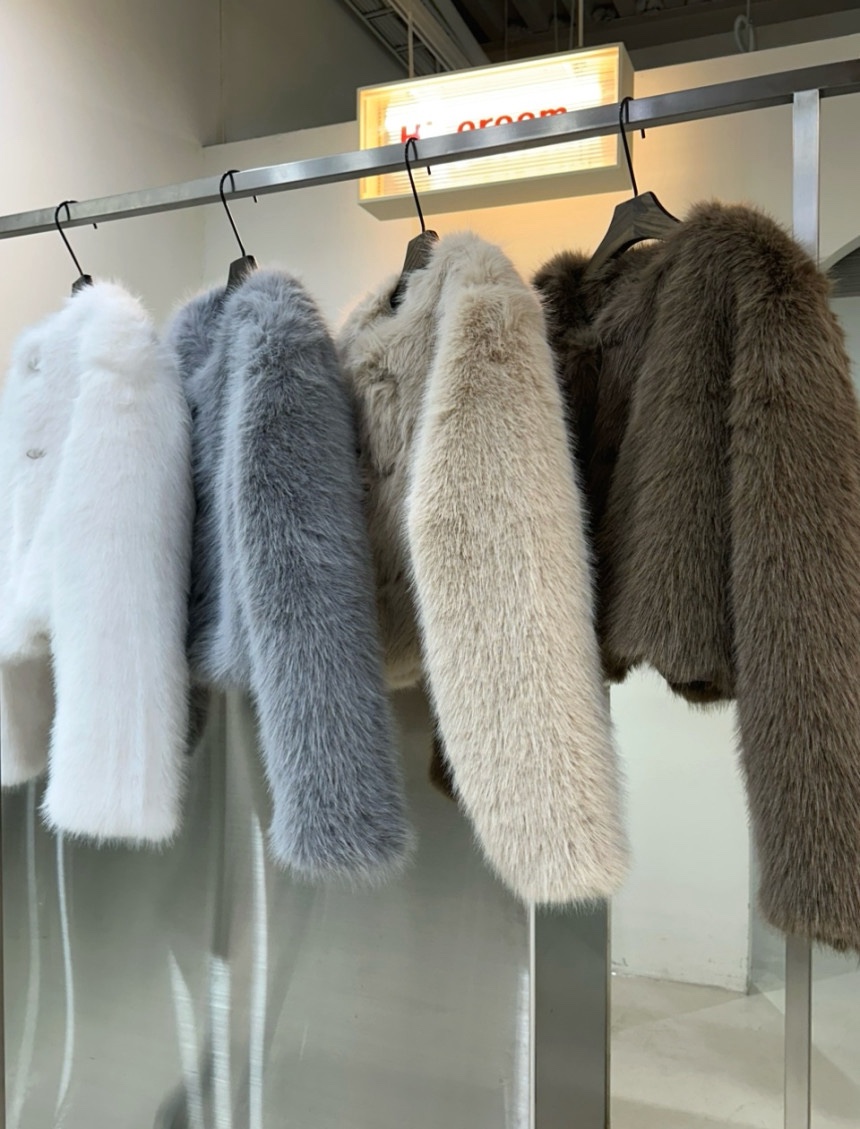 BADCALM韓國代購㊣女裝新品時尚休閑人氣熱賣短款大衣毛皮狐貍BADCALM短款大衣