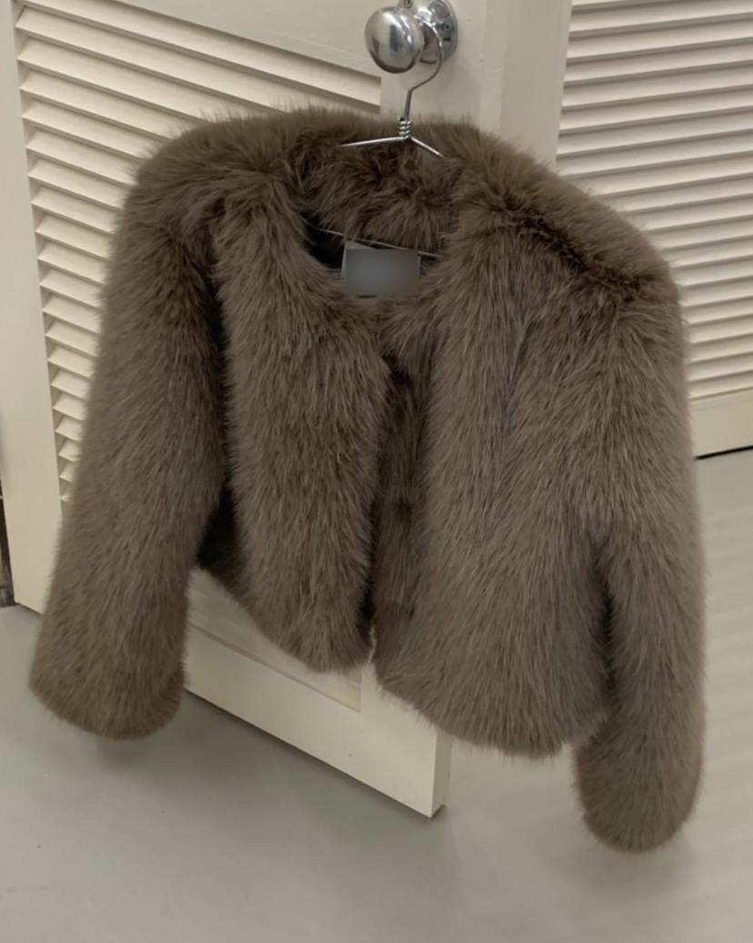 BADCALM韓國代購㊣女裝新品時尚休閑人氣熱賣短款大衣毛皮狐貍BADCALM短款大衣