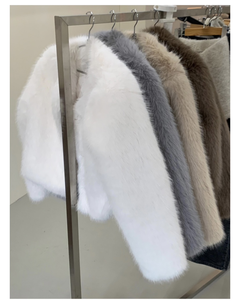 BADCALM韓國代購㊣女裝新品時尚休閑人氣熱賣短款大衣毛皮狐貍BADCALM短款大衣