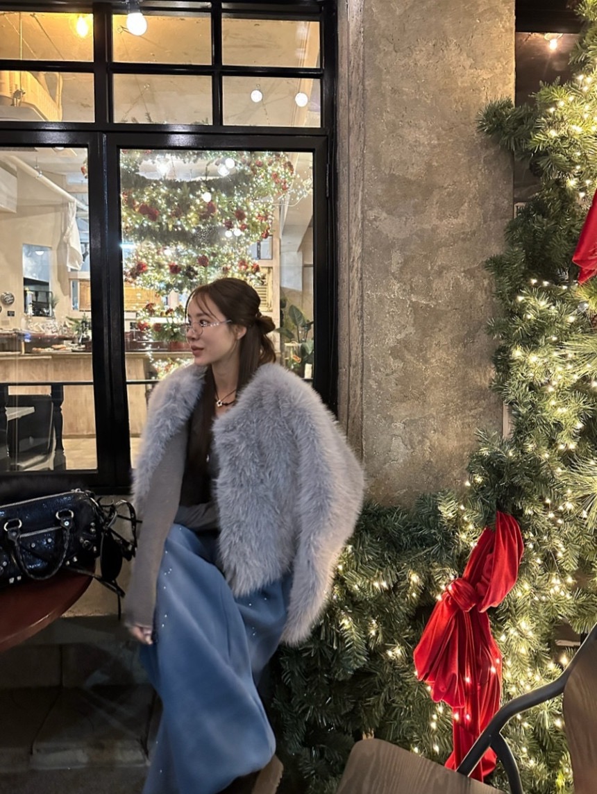 BADCALM韓國代購㊣女裝新品時尚休閑人氣熱賣短款大衣毛皮狐貍BADCALM短款大衣