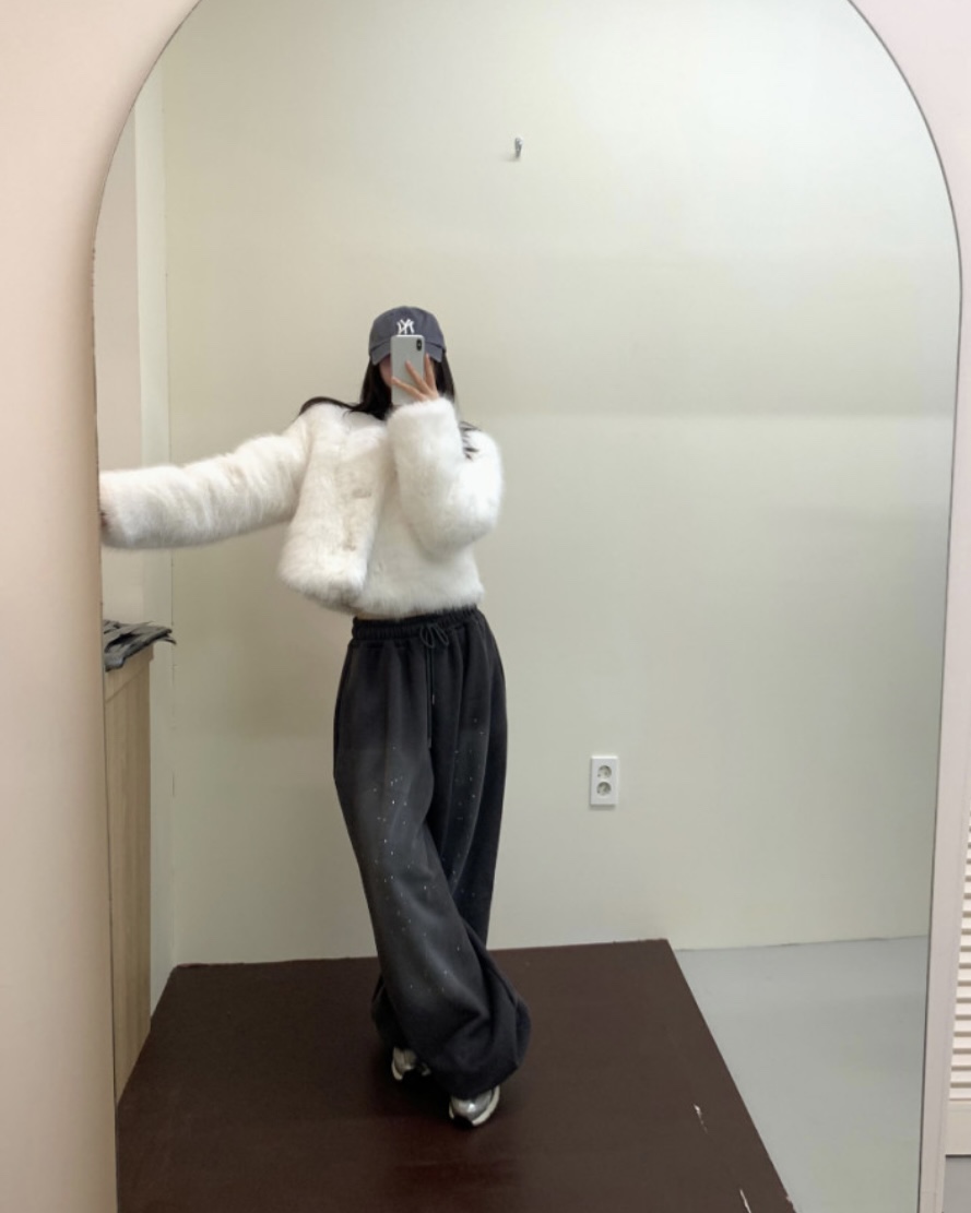 BADCALM韓國代購㊣女裝新品時尚休閑人氣熱賣短款大衣毛皮狐貍BADCALM短款大衣