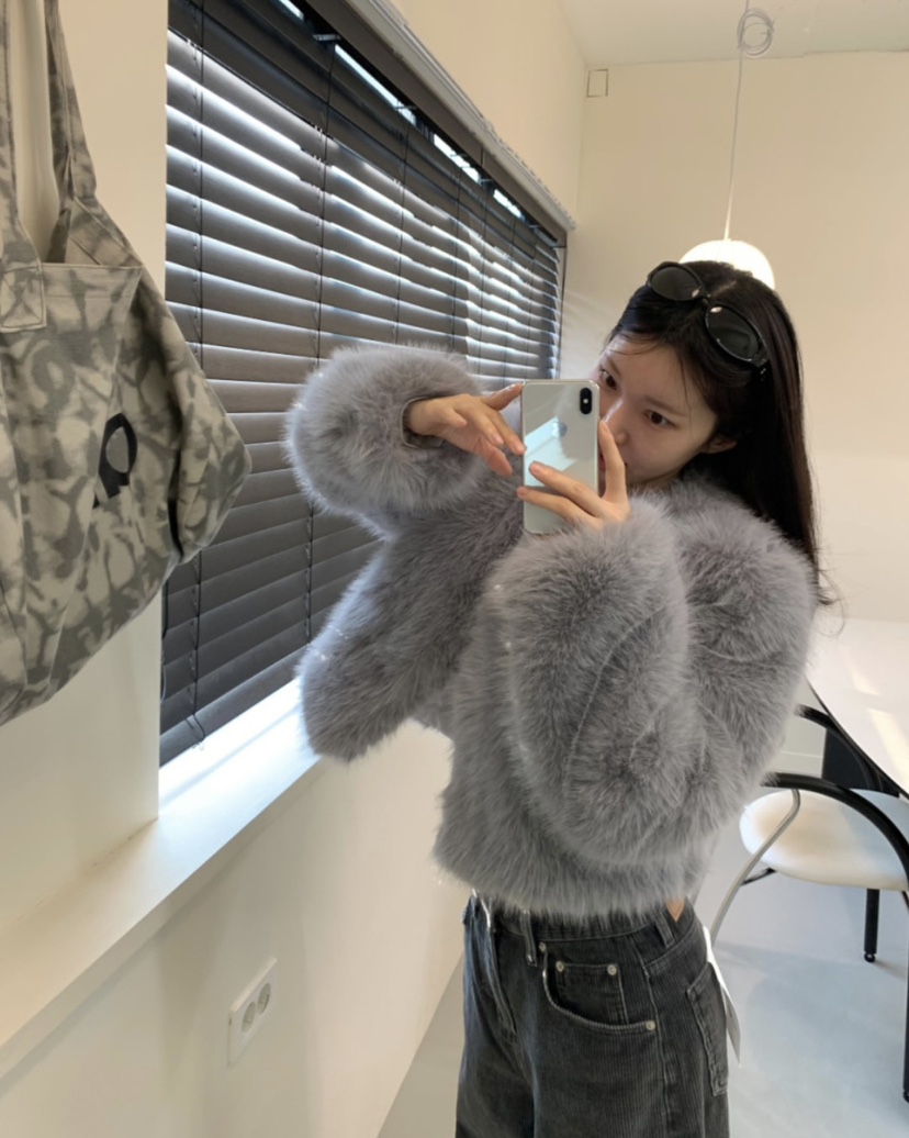 BADCALM韓國代購㊣女裝新品時尚休閑人氣熱賣短款大衣毛皮狐貍BADCALM短款大衣