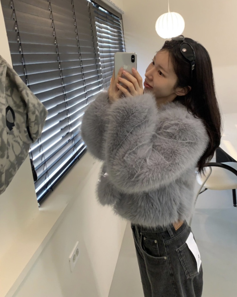 BADCALM韓國代購㊣女裝新品時尚休閑人氣熱賣短款大衣毛皮狐貍BADCALM短款大衣