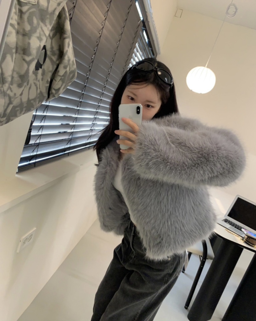 BADCALM韓國代購㊣女裝新品時尚休閑人氣熱賣短款大衣毛皮狐貍BADCALM短款大衣