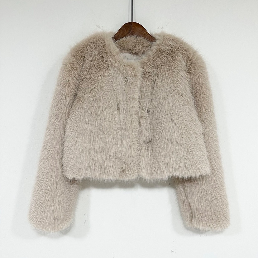 BADCALM韓國代購㊣女裝新品時尚休閑人氣熱賣短款大衣毛皮狐貍BADCALM短款大衣圖色2