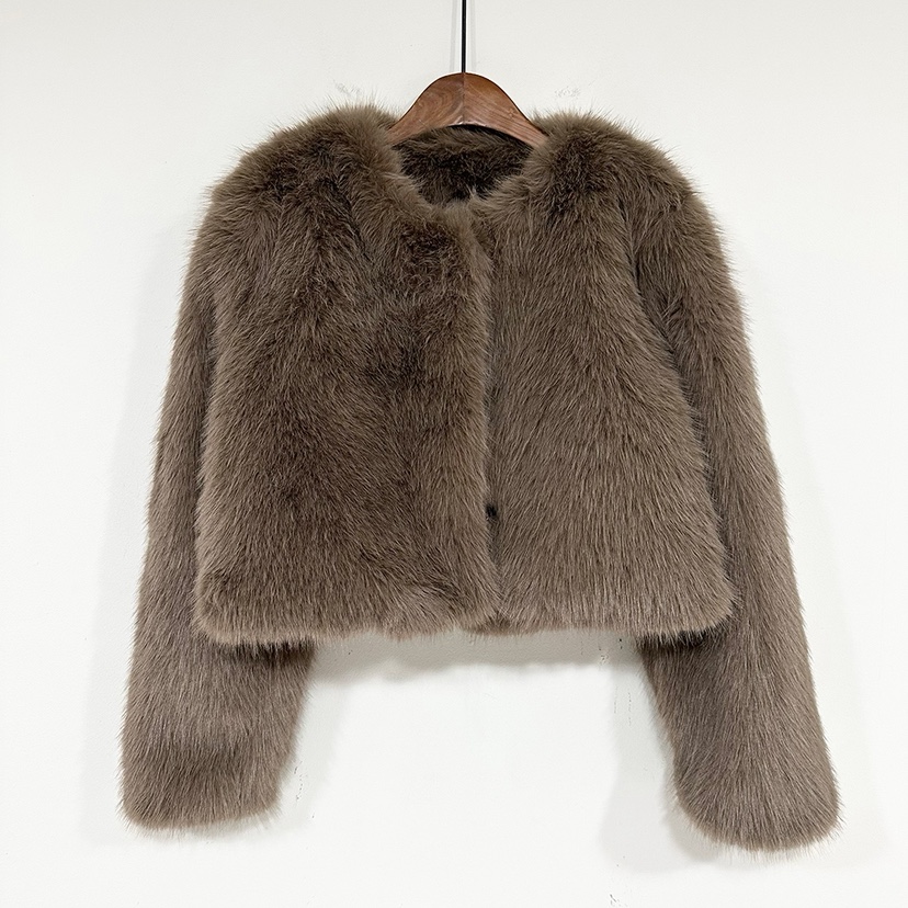 BADCALM韓國代購㊣女裝新品時尚休閑人氣熱賣短款大衣毛皮狐貍BADCALM短款大衣圖色3