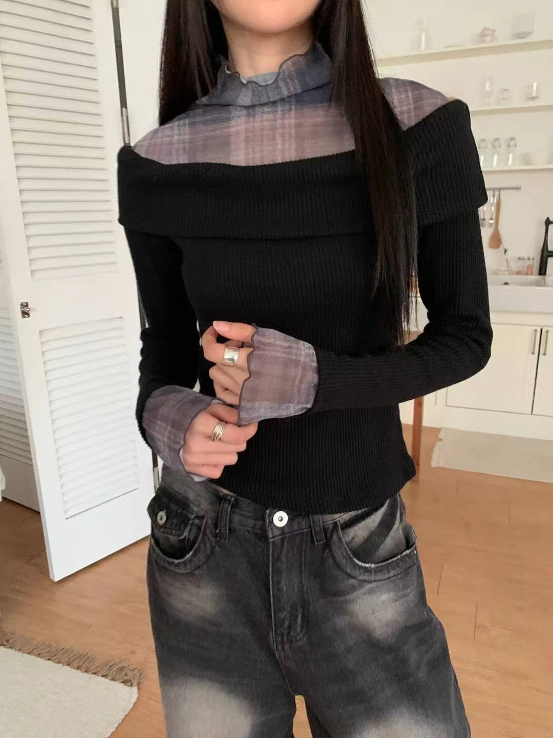 SOEUN E-소은이-T東大門㊣直郵女裝新品熱賣長袖T恤假兩件SOEUN E-소은이-T長袖T恤圖色2