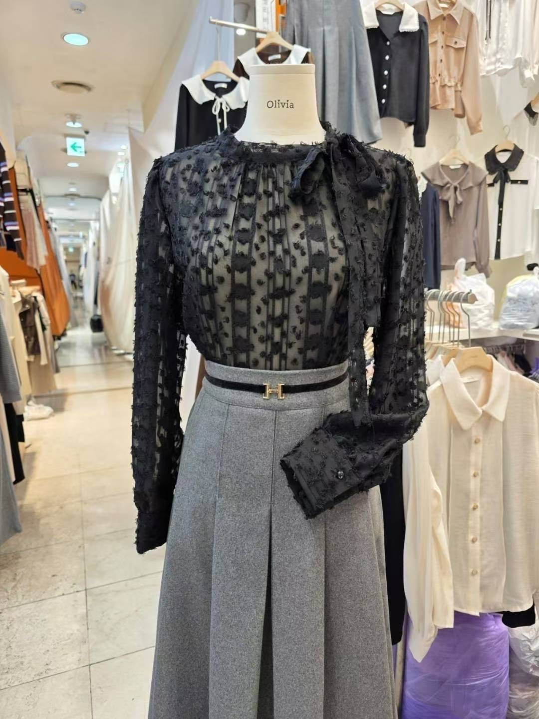 OLIVIA東大門㊣代購女裝新品25秋冬職業人氣熱賣襯衫蕾絲衫OLIVIA襯衫/蕾絲衫圖色2