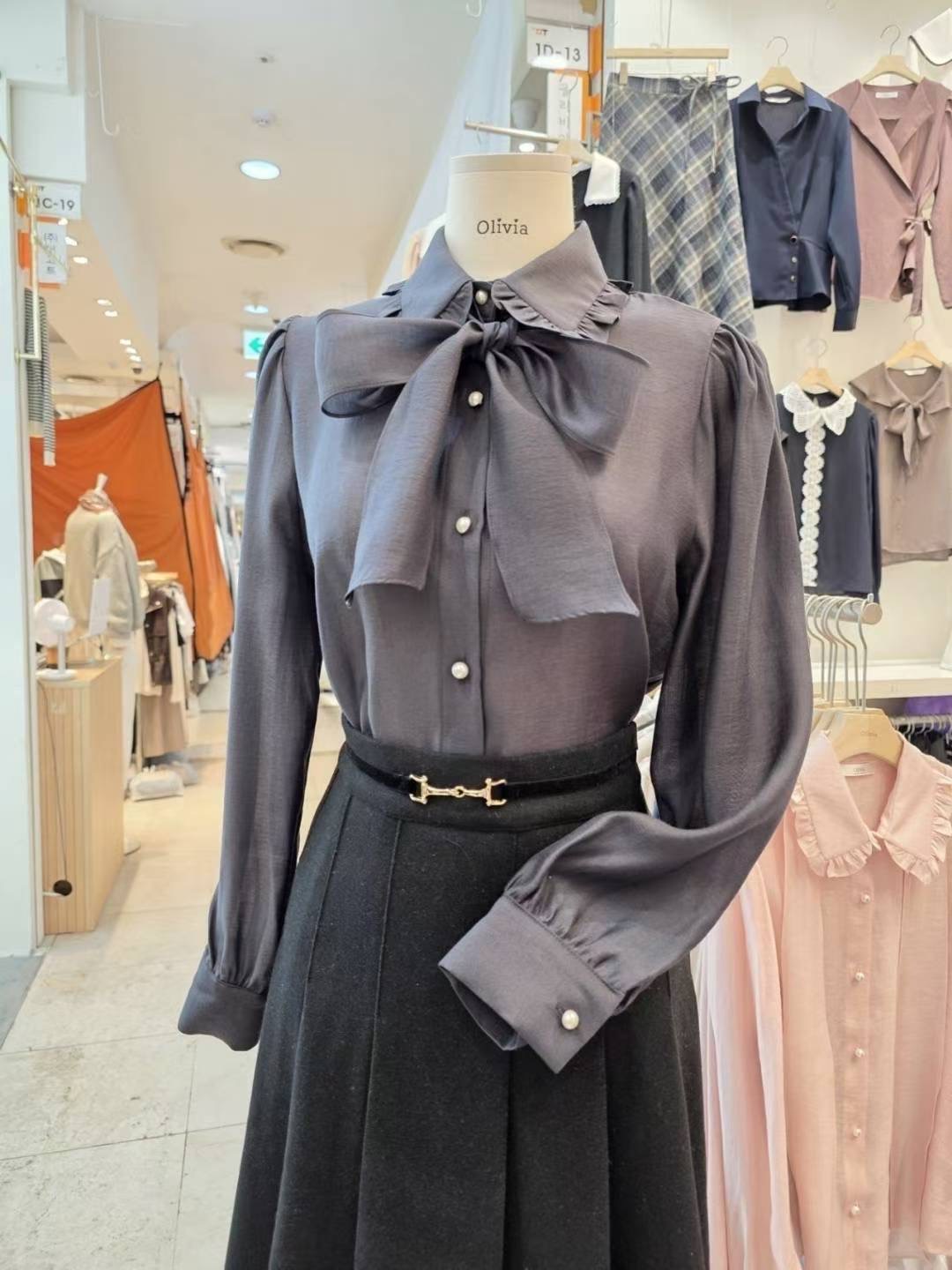 OLIVIA東大門㊣代購女裝新款25秋冬職業推薦時尚襯衫蕾絲衫OLIVIA襯衫/蕾絲衫圖色3