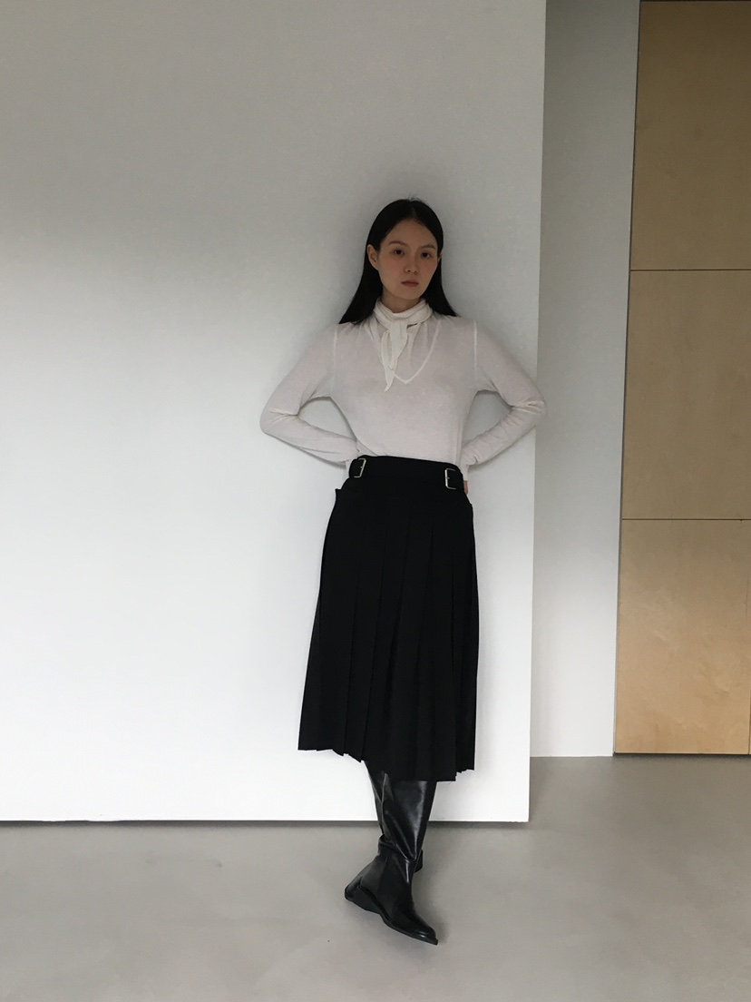 OURS東大門㊣代購女裝新款真品職業人氣半身裙中短裙系帶褶裥OURS半身裙/中短裙