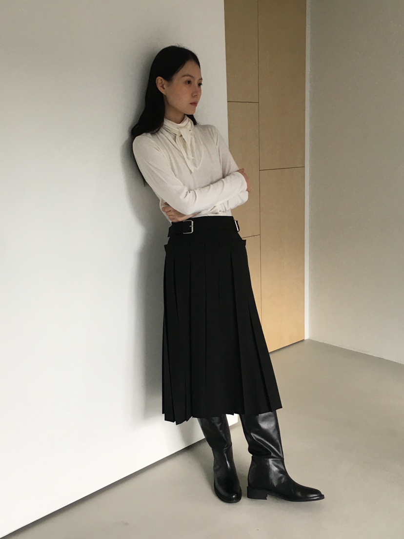 OURS東大門㊣代購女裝新款真品職業人氣半身裙中短裙系帶褶裥OURS半身裙/中短裙