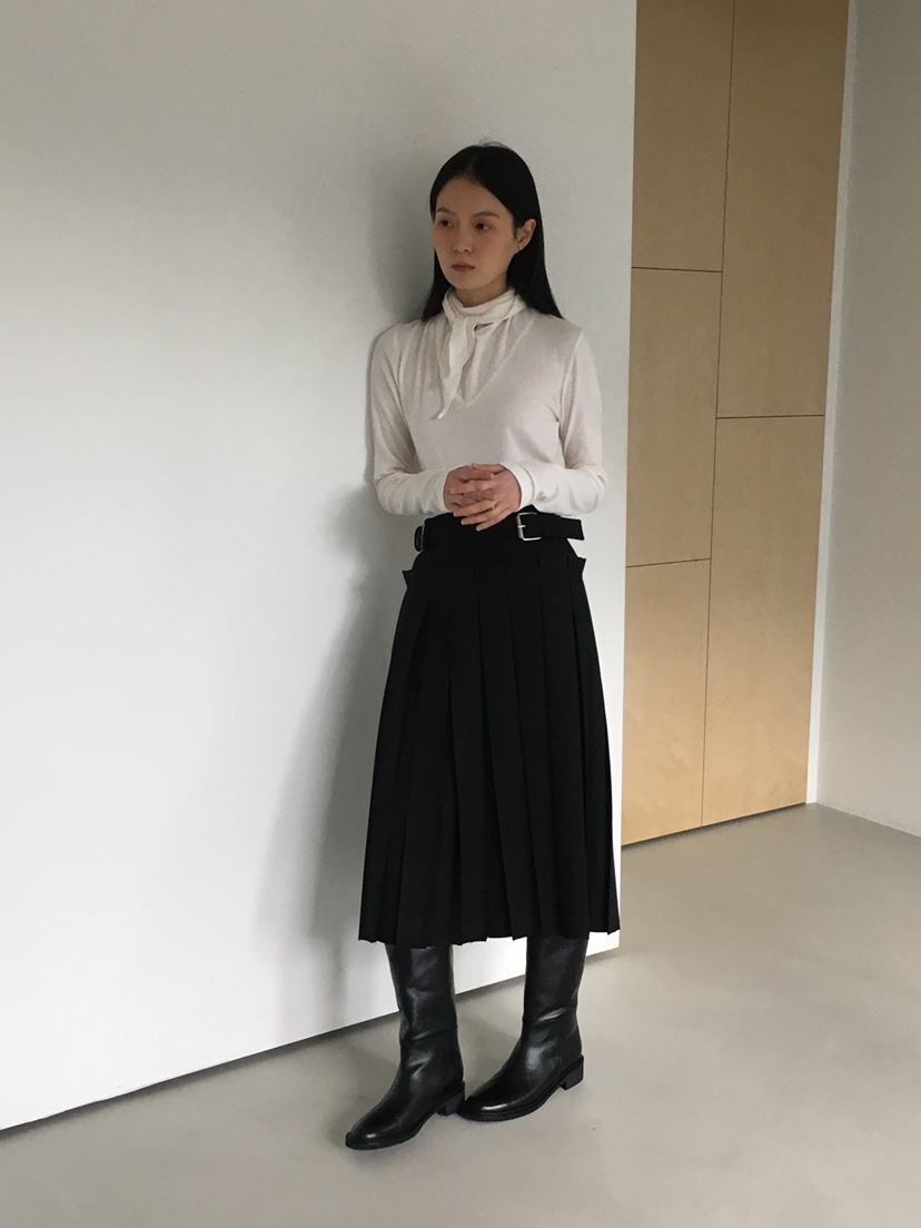 OURS東大門㊣代購女裝新款真品職業人氣半身裙中短裙系帶褶裥OURS半身裙/中短裙