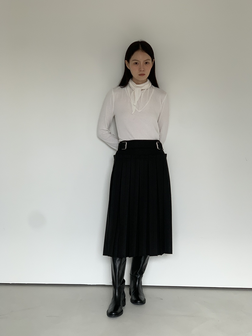 OURS東大門㊣代購女裝新款真品職業人氣半身裙中短裙系帶褶裥OURS半身裙/中短裙