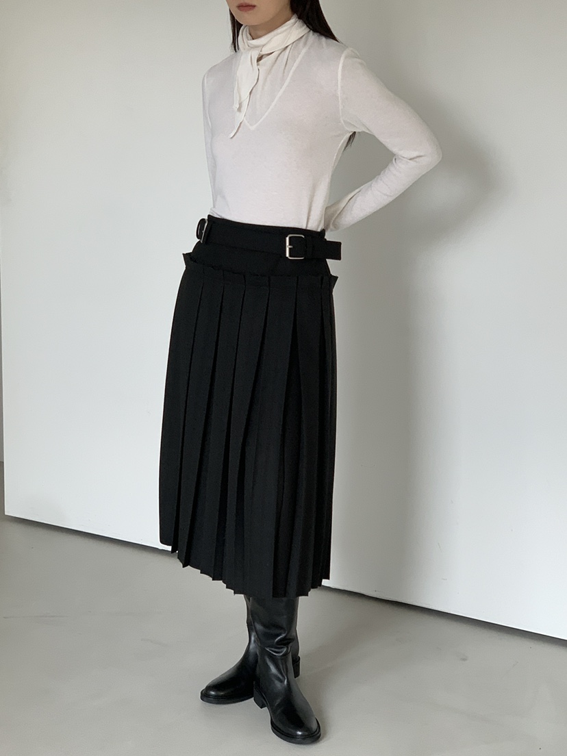 OURS東大門㊣代購女裝新款真品職業人氣半身裙中短裙系帶褶裥OURS半身裙/中短裙