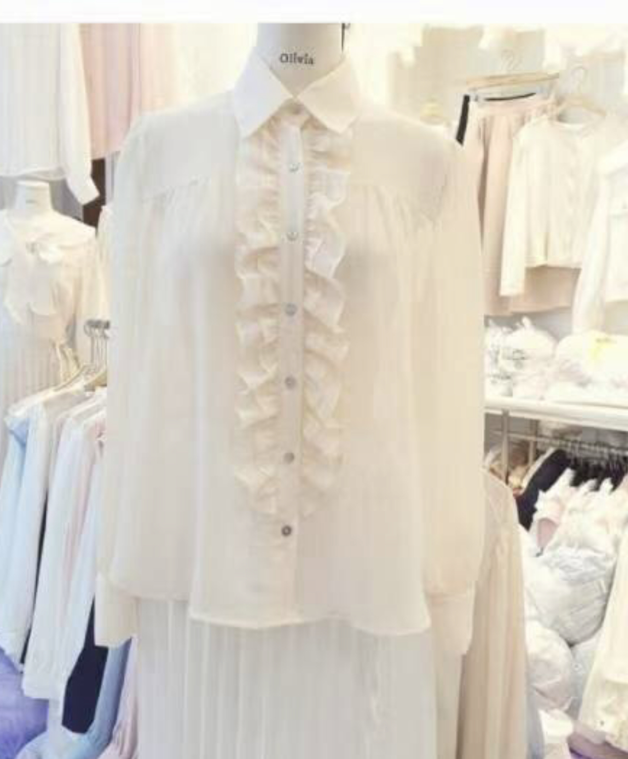 OLIVIA韓國代購㊣女裝新品人氣推薦襯衫蕾絲衫可愛的荷葉邊OLIVIA襯衫/蕾絲衫圖色2