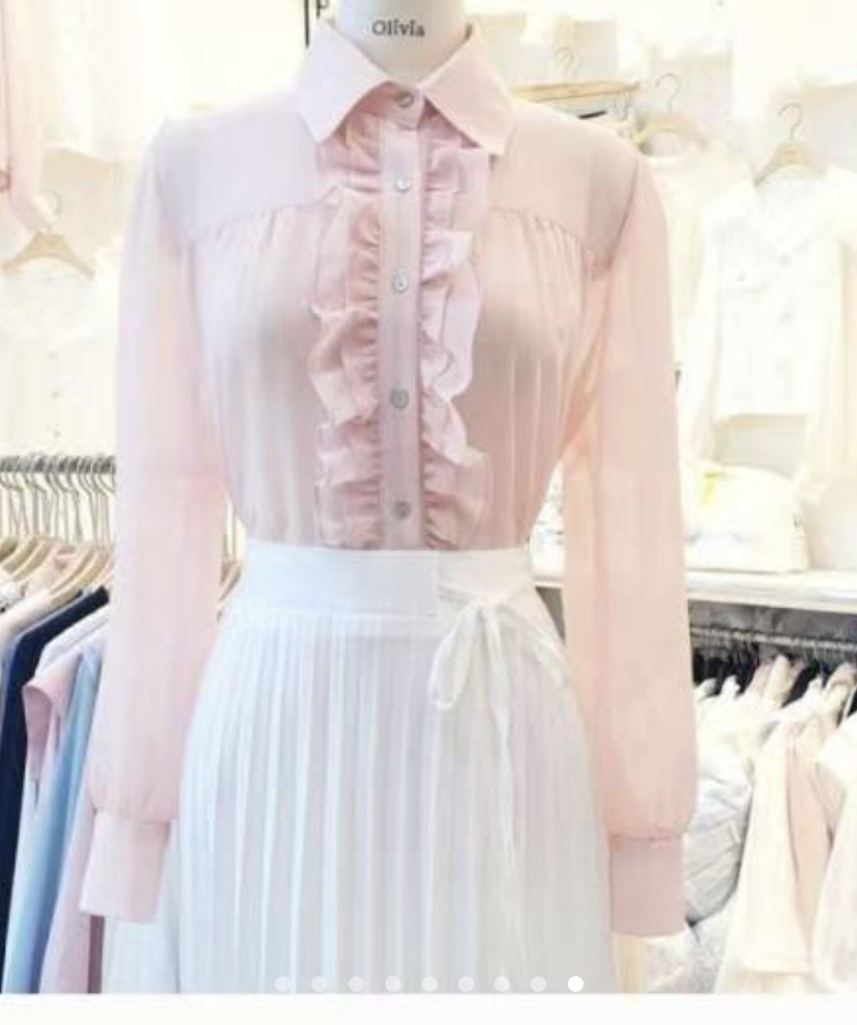 OLIVIA韓國代購㊣女裝新品人氣推薦襯衫蕾絲衫可愛的荷葉邊OLIVIA襯衫/蕾絲衫圖色4