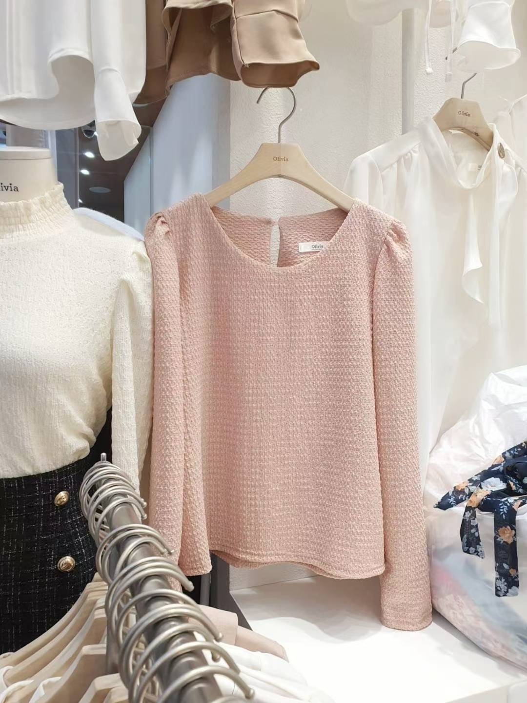 OLIVIA東大門㊣實拍女裝新品真品休閑職業推薦25秋冬長袖T恤刺繡OLIVIA長袖T恤圖色3