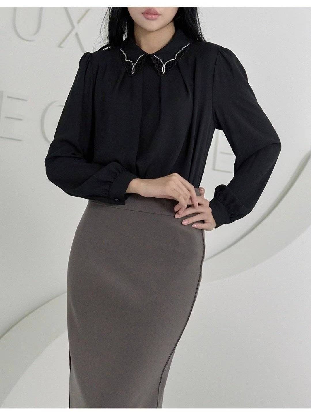 OLIVIA韓國代購㊣女士新款休閑人氣職業25秋冬真品襯衫蕾絲衫OLIVIA襯衫/蕾絲衫