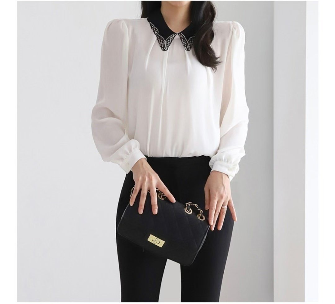 OLIVIA韓國代購㊣女士新款休閑人氣職業25秋冬真品襯衫蕾絲衫OLIVIA襯衫/蕾絲衫圖色1