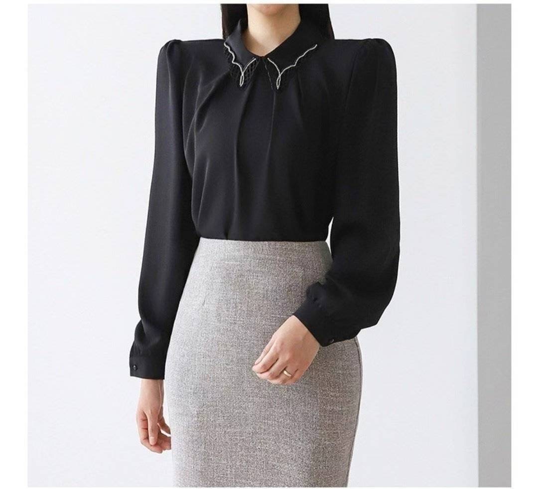 OLIVIA韓國代購㊣女士新款休閑人氣職業25秋冬真品襯衫蕾絲衫OLIVIA襯衫/蕾絲衫圖色2