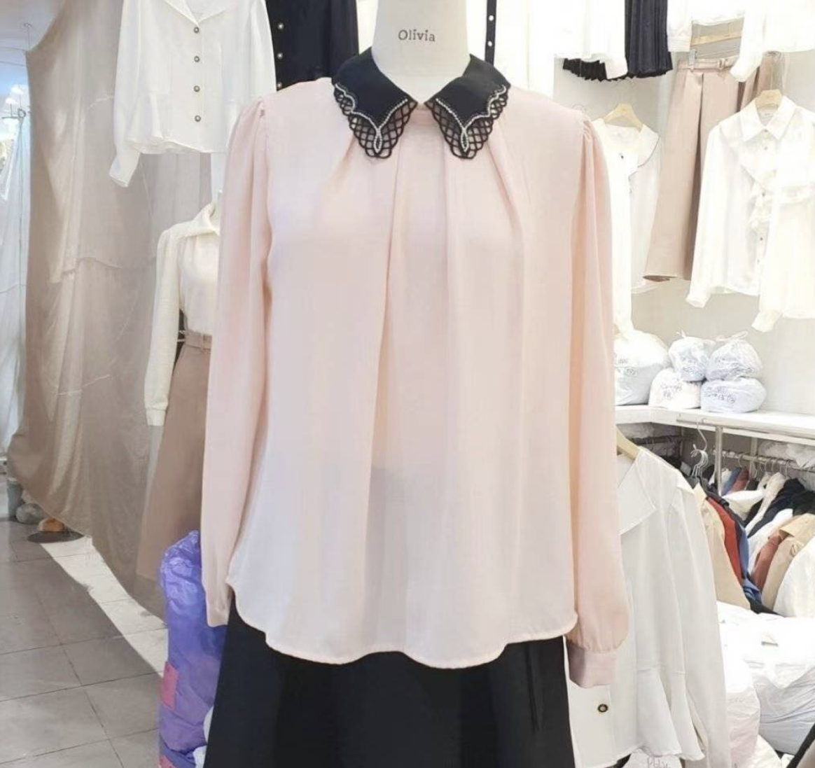 OLIVIA韓國代購㊣女士新款休閑人氣職業25秋冬真品襯衫蕾絲衫OLIVIA襯衫/蕾絲衫圖色3