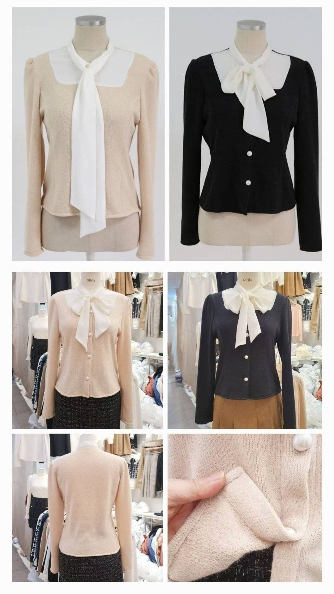 OLIVIA韓國代購㊣女士新款時尚熱賣25秋冬職業襯衫蕾絲衫系帶OLIVIA襯衫/蕾絲衫