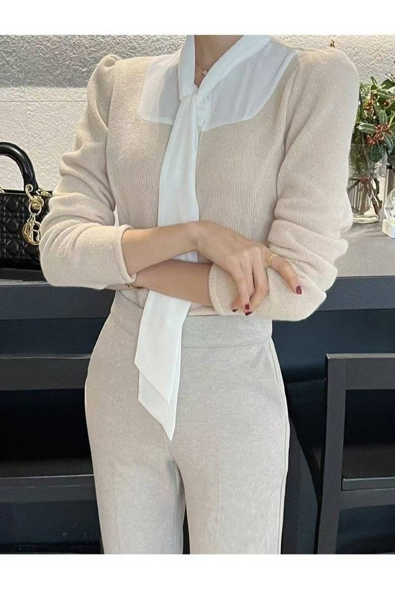 OLIVIA韓國代購㊣女士新款時尚熱賣25秋冬職業襯衫蕾絲衫系帶OLIVIA襯衫/蕾絲衫圖色2