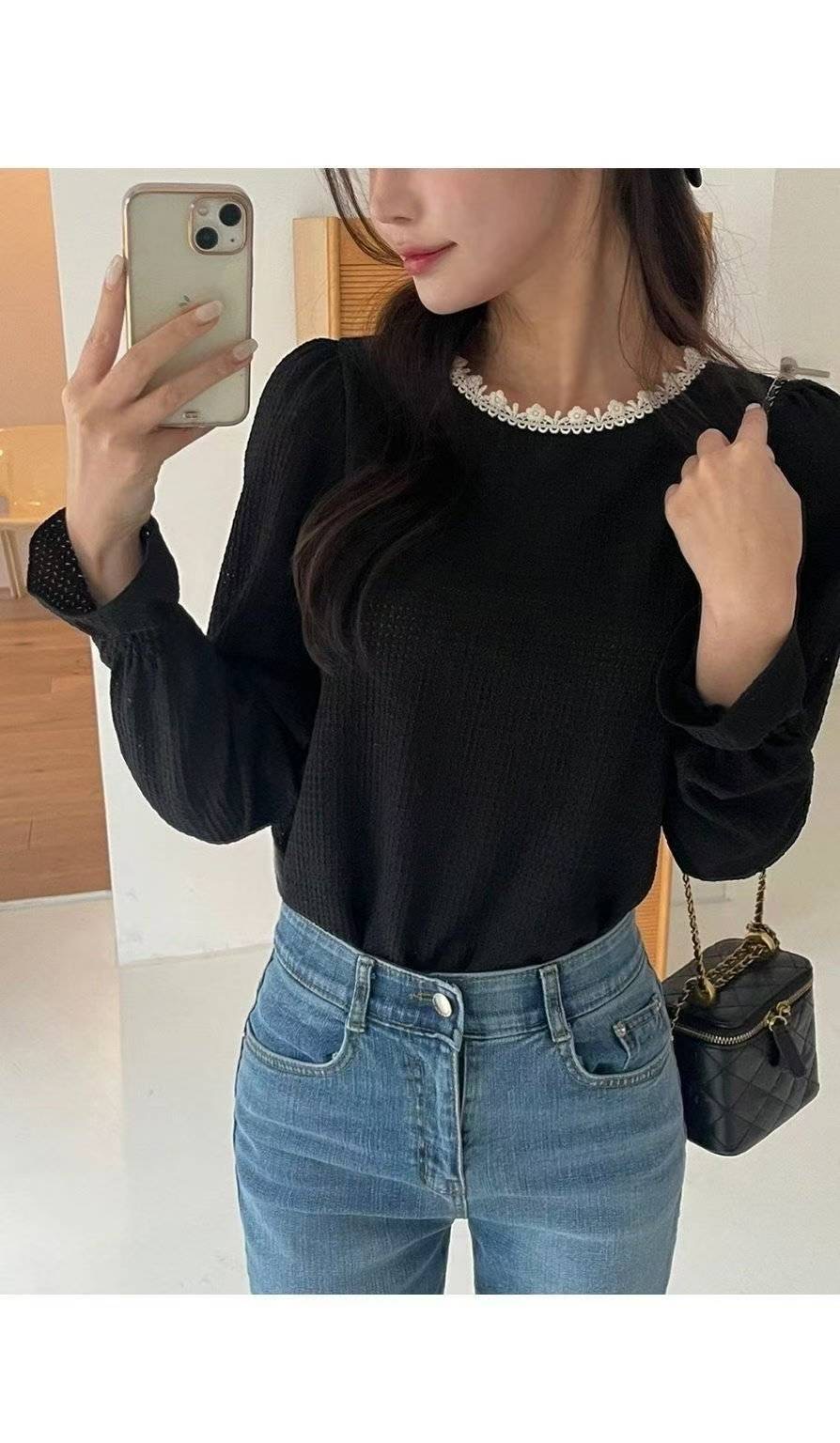 OLIVIA東大門㊣實拍女裝新品休閑人氣職業真品襯衫蕾絲衫圓領OLIVIA襯衫/蕾絲衫圖色1