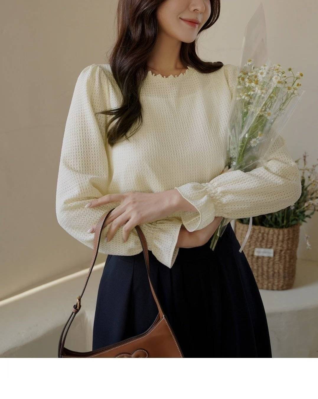 OLIVIA東大門㊣實拍女裝新品休閑人氣職業真品襯衫蕾絲衫圓領OLIVIA襯衫/蕾絲衫圖色2