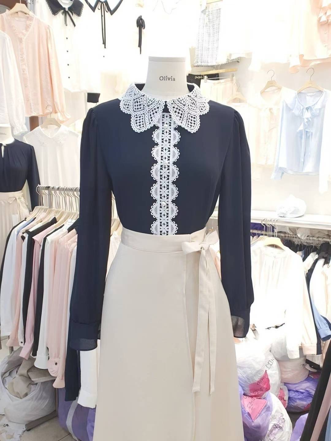 OLIVIA東大門㊣直郵女裝新品25秋冬人氣真品休閑襯衫蕾絲衫OLIVIA襯衫/蕾絲衫圖色3