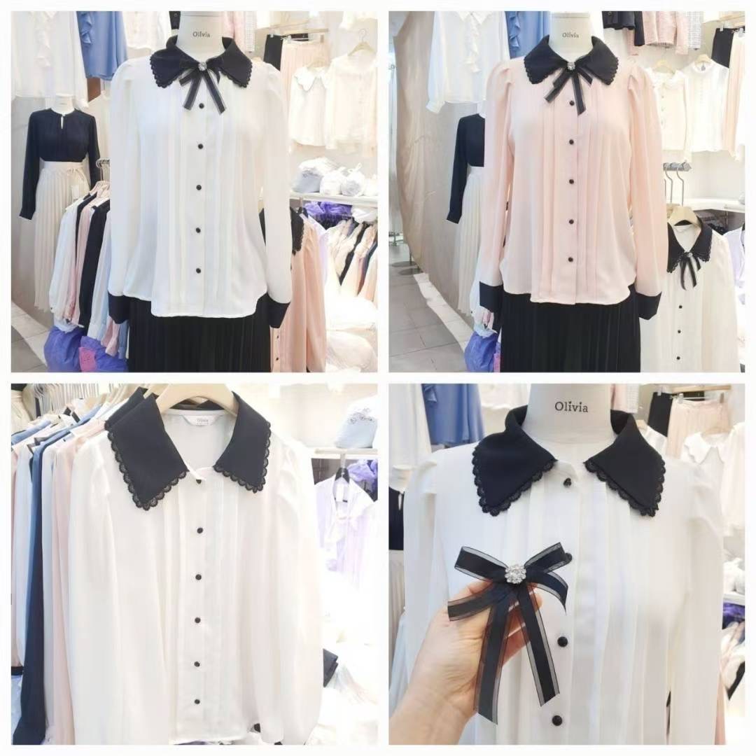 OLIVIA韓國直郵㊣女裝新款25秋冬職業休閑推薦時尚襯衫蕾絲衫OLIVIA襯衫/蕾絲衫