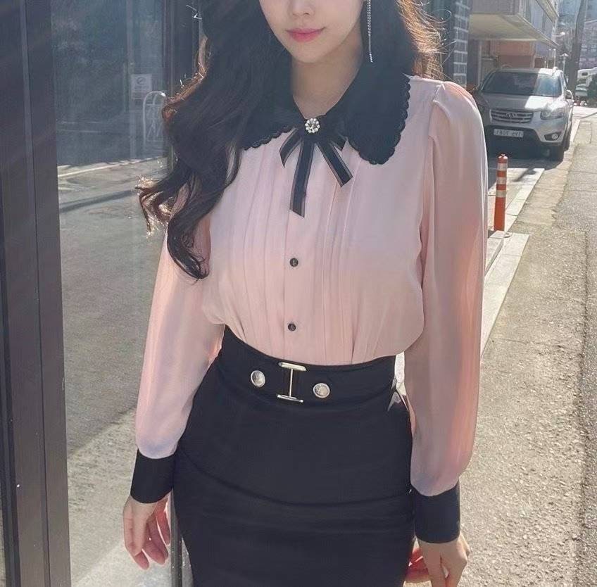 OLIVIA韓國直郵㊣女裝新款25秋冬職業休閑推薦時尚襯衫蕾絲衫OLIVIA襯衫/蕾絲衫