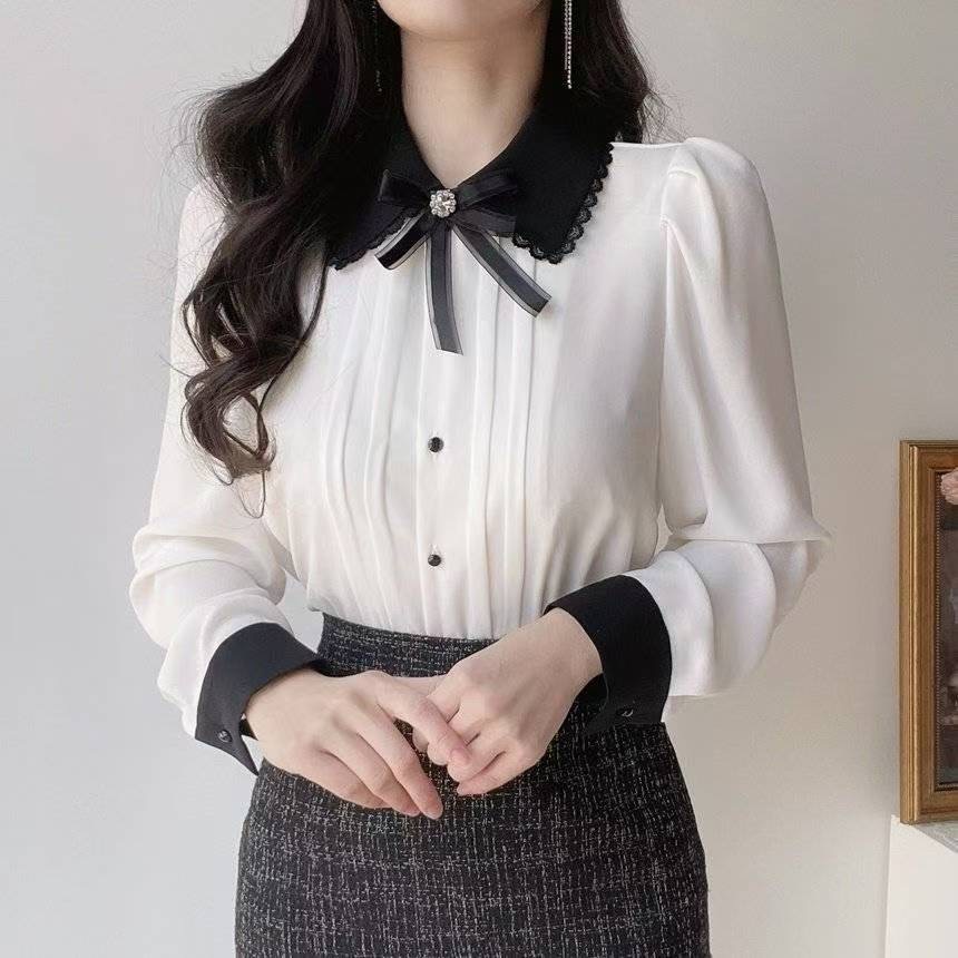 OLIVIA韓國直郵㊣女裝新款25秋冬職業休閑推薦時尚襯衫蕾絲衫OLIVIA襯衫/蕾絲衫圖色1