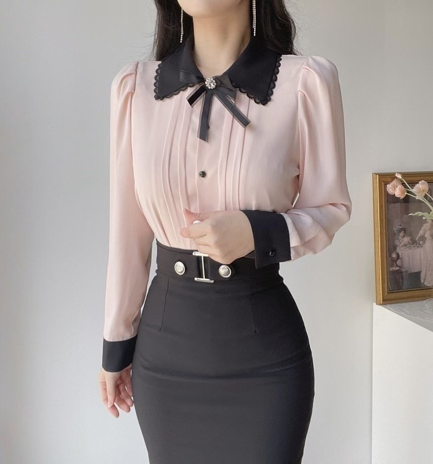 OLIVIA韓國直郵㊣女裝新款25秋冬職業休閑推薦時尚襯衫蕾絲衫OLIVIA襯衫/蕾絲衫圖色2