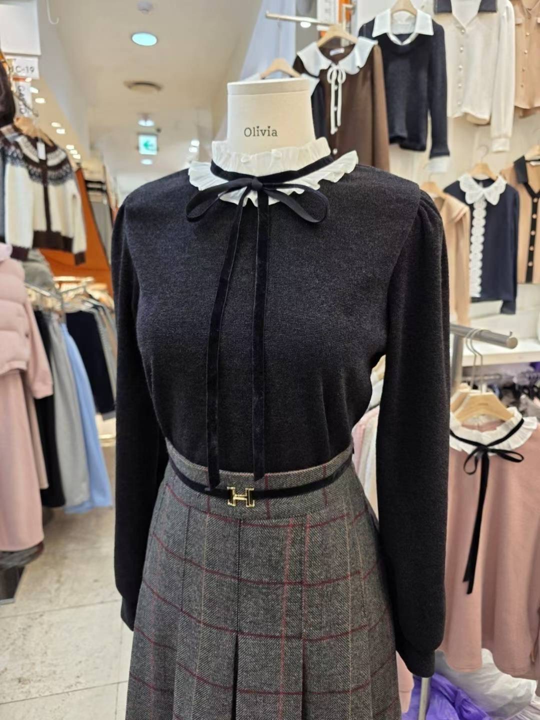 OLIVIA韓國直郵㊣女裝新款真品熱賣職業休閑25秋冬襯衫蕾絲衫OLIVIA襯衫/蕾絲衫圖色1