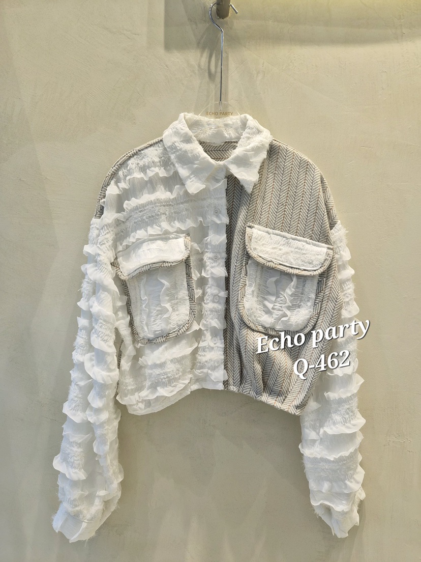 ECHOPARTY韓國直郵㊣女裝新款25秋冬時尚襯衫蕾絲衫人字紋修身ECHOPARTY襯衫/蕾絲衫圖色1