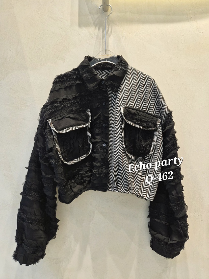 ECHOPARTY韓國直郵㊣女裝新款25秋冬時尚襯衫蕾絲衫人字紋修身ECHOPARTY襯衫/蕾絲衫圖色2