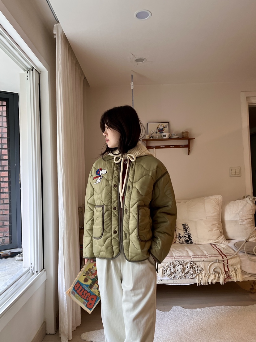 AT NOTE東大門㊣直郵女裝新品推薦短款棉服史努比刺繡絎縫AT NOTE短款棉服