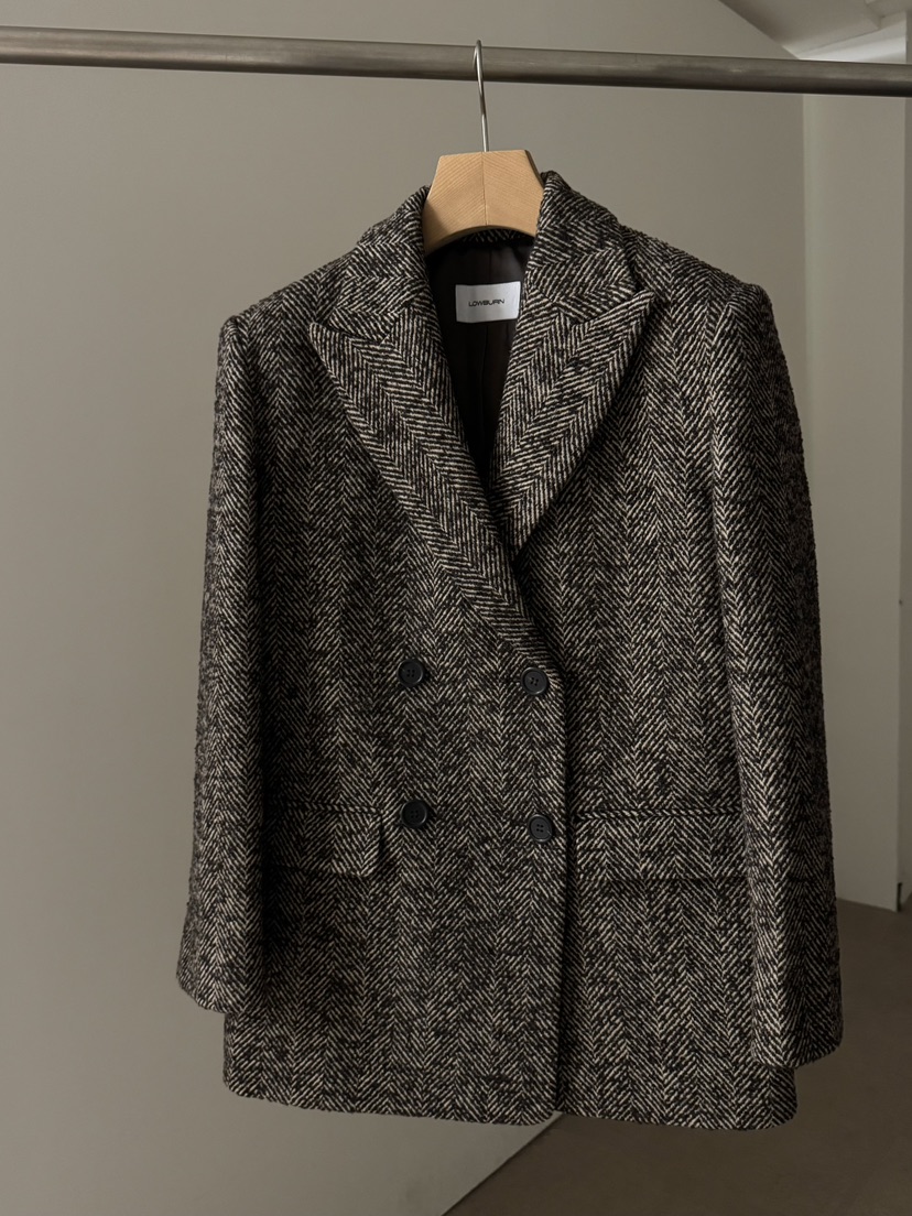 LOWBURN東大門㊣代購女裝新款真品熱賣時尚推薦夾克人字紋雙層LOWBURN夾克圖色1