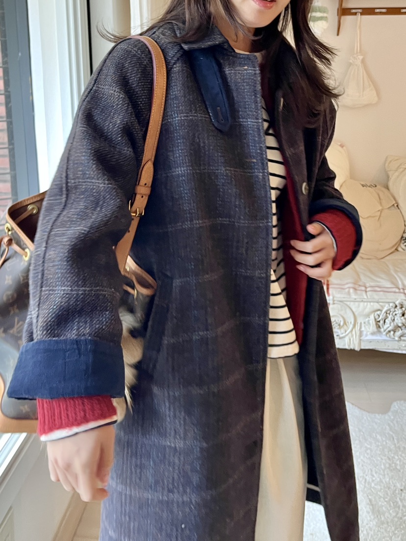 AT NOTE東大門㊣實拍女士新款職業熱賣時尚中長款大衣格子AT NOTE中長款大衣