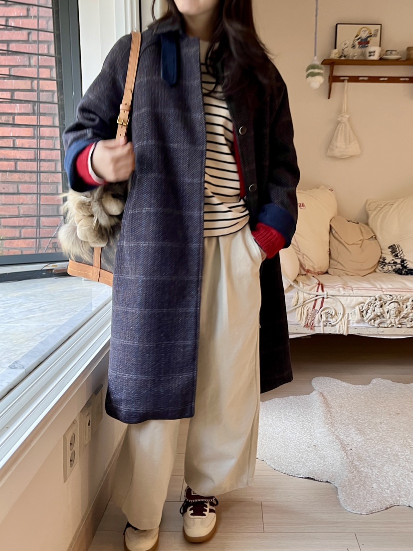 AT NOTE東大門㊣實拍女士新款職業熱賣時尚中長款大衣格子AT NOTE中長款大衣