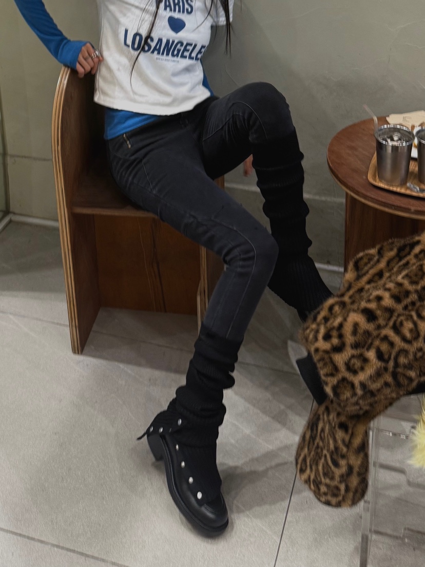 ABBEYLEE東大門㊣直郵女裝新品25秋冬時尚牛仔褲緊身褲拉鏈ABBEYLEE牛仔褲