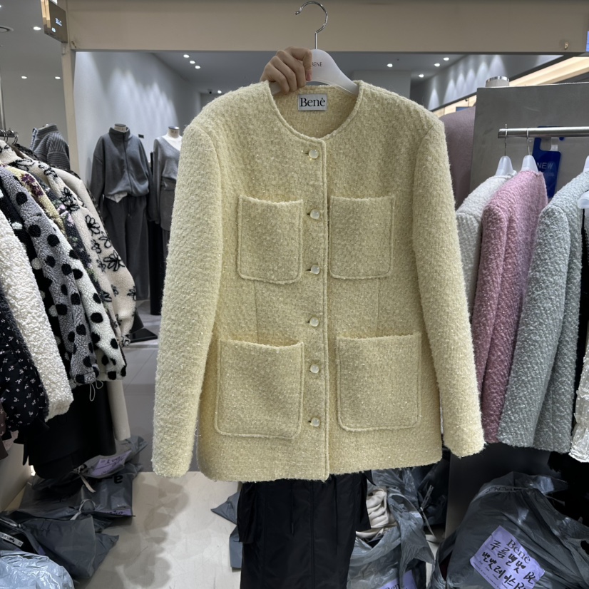 BENE韓國代購㊣女裝新款人氣25秋冬推薦時尚夾克粗花呢羊毛BENE夾克圖色3