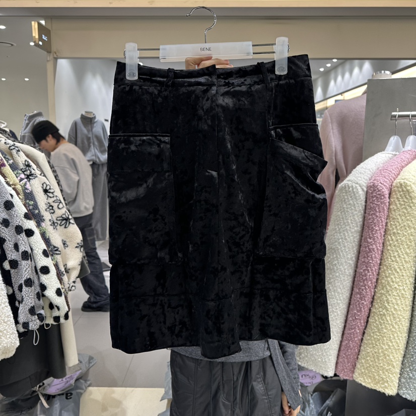 BENE韓國直郵㊣女士新品熱賣真品時尚休閑25秋冬裙褲天鵝絨BENE裙褲圖色2黑色