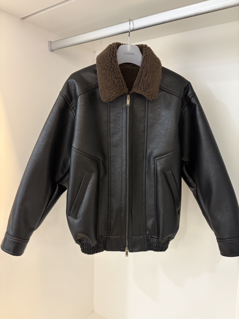 NORMAL韓國代購㊣女士新品真品熱賣25秋冬人氣時尚夾克皮革NORMAL夾克圖色2