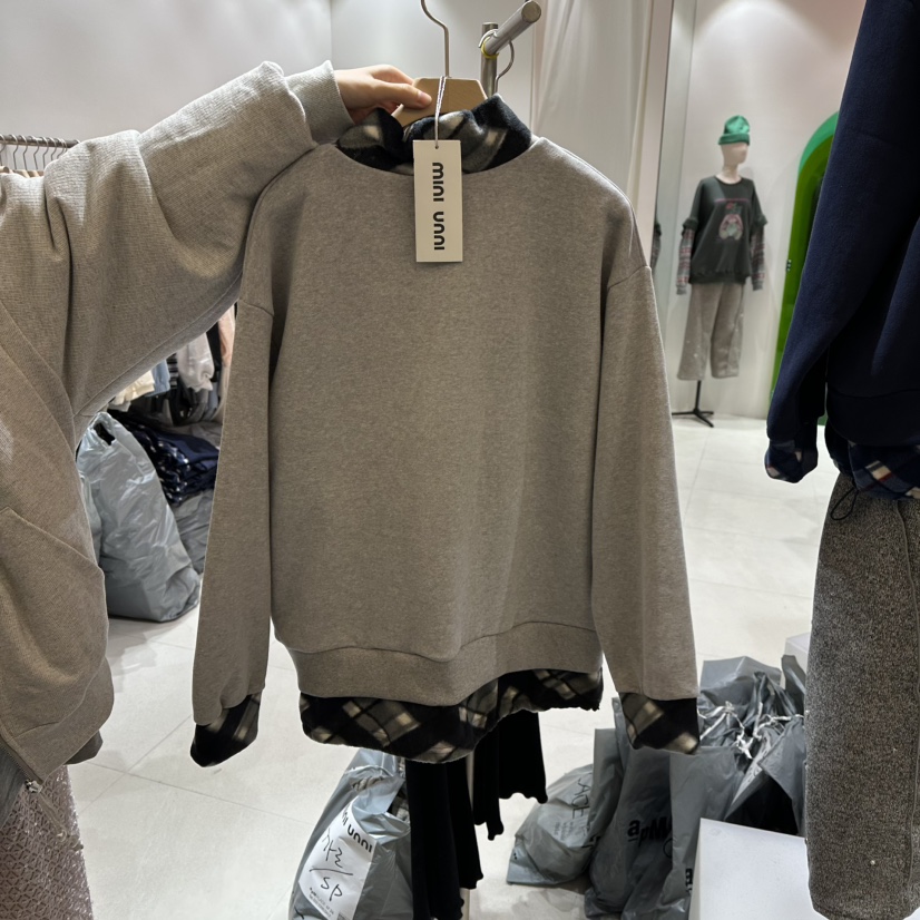 MINI UNNI東大門㊣直郵女裝新品人氣真品時尚衛衣假兩件加絨MINI UNNI衛衣